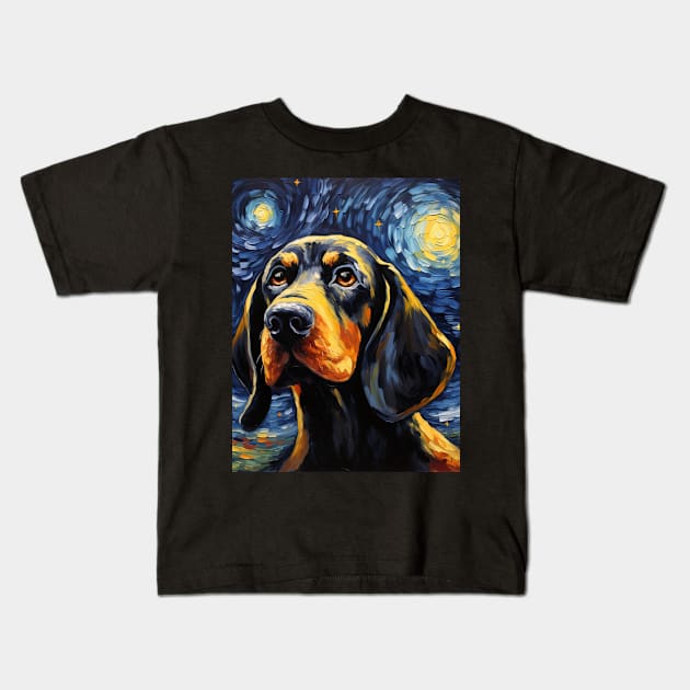 Black and Tan Coonhound Portrait Painting Kids T-Shirt by NatashaCuteShop